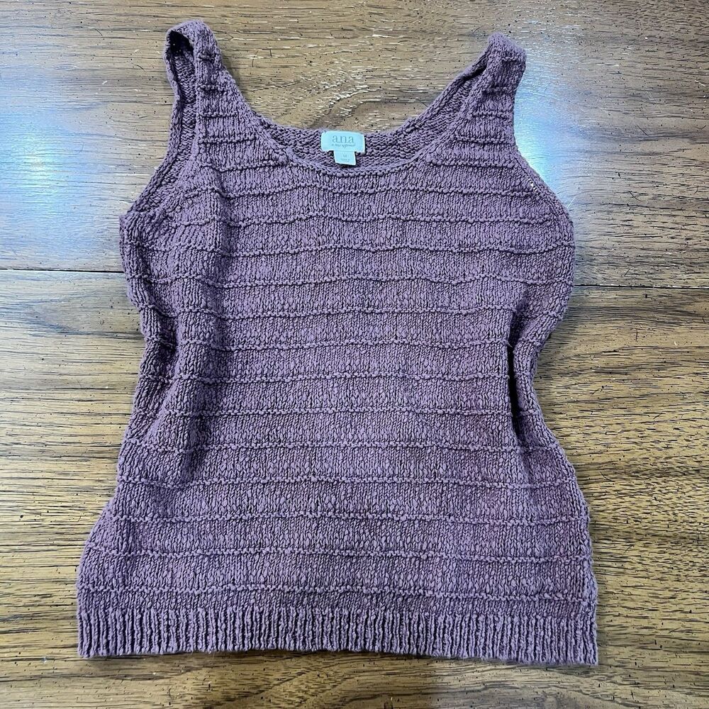 ANA Muted Mauve Knit Sweater Tank Top Medium Textured Stitch Shirt